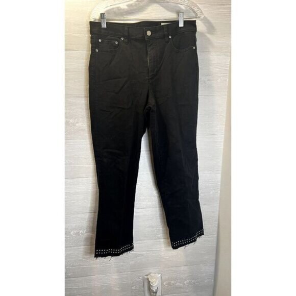 Vince Camuto Women's Studded High‎ Rise Frayed Hem Crop Straight Leg Jean - Picture 3 of 6